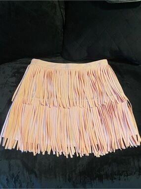 Valentine Fringe Mini Skirt in Blush Pink